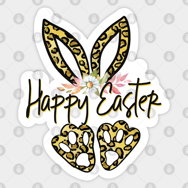 Happy Easter Cheetah bunny ears and feet Flowers spring Sticker by Sheila’s Studio